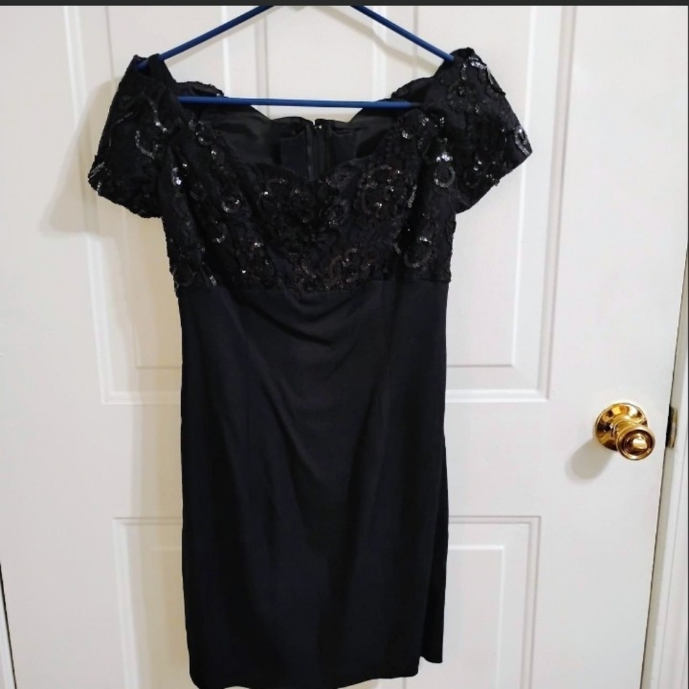 Vintage Made In USA Roberta Black Sequin Mini Dress 7/8 Juniors